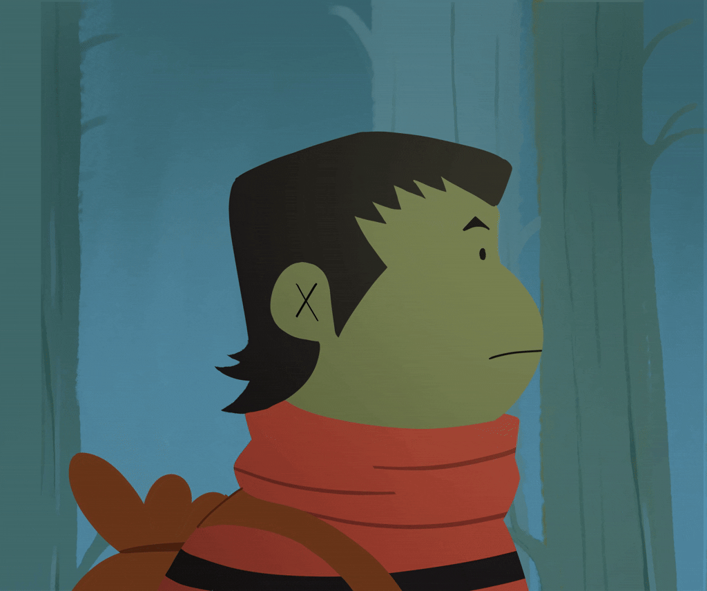 Ernie looks at camera